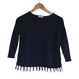 Lilly Pulitzer Sweater Girls Medium Blue Mini Ramona Caftan Fringe Coastal